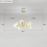 Gold Finish Dimpled Glass Cup Chandelier - Postmodern Hanging Lamp For Living Room