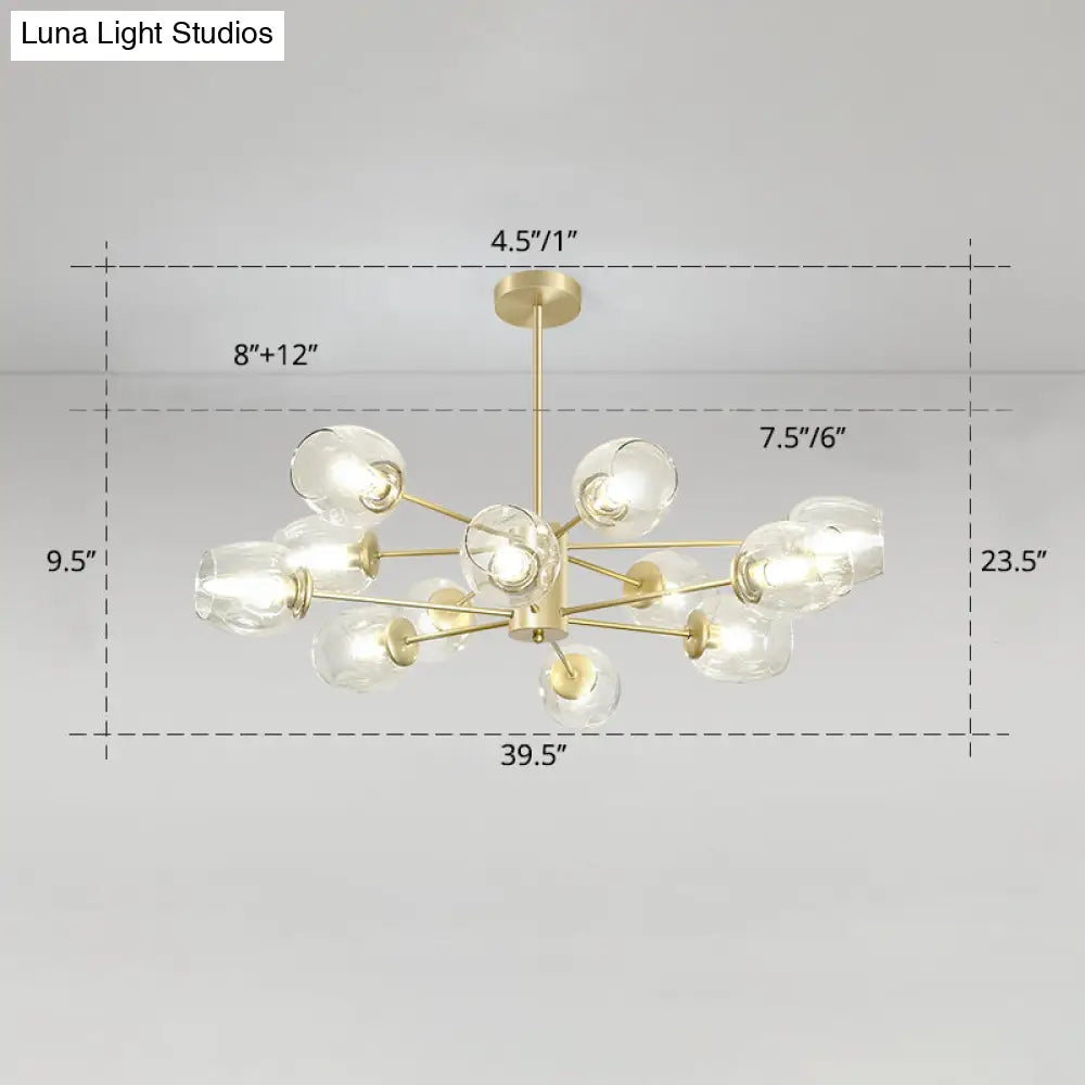 Gold Finish Dimpled Glass Cup Chandelier - Postmodern Hanging Lamp For Living Room