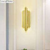 Gold Finish Flute Sconce: Postmodern 4-Light Wall Mount For Living Room