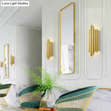 Gold Finish Flute Sconce: Postmodern 4-Light Wall Mount For Living Room