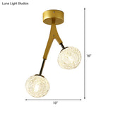 Gold Finish Handwoven Ball Semi Flush Light Fixture - Modern Ceiling Mount