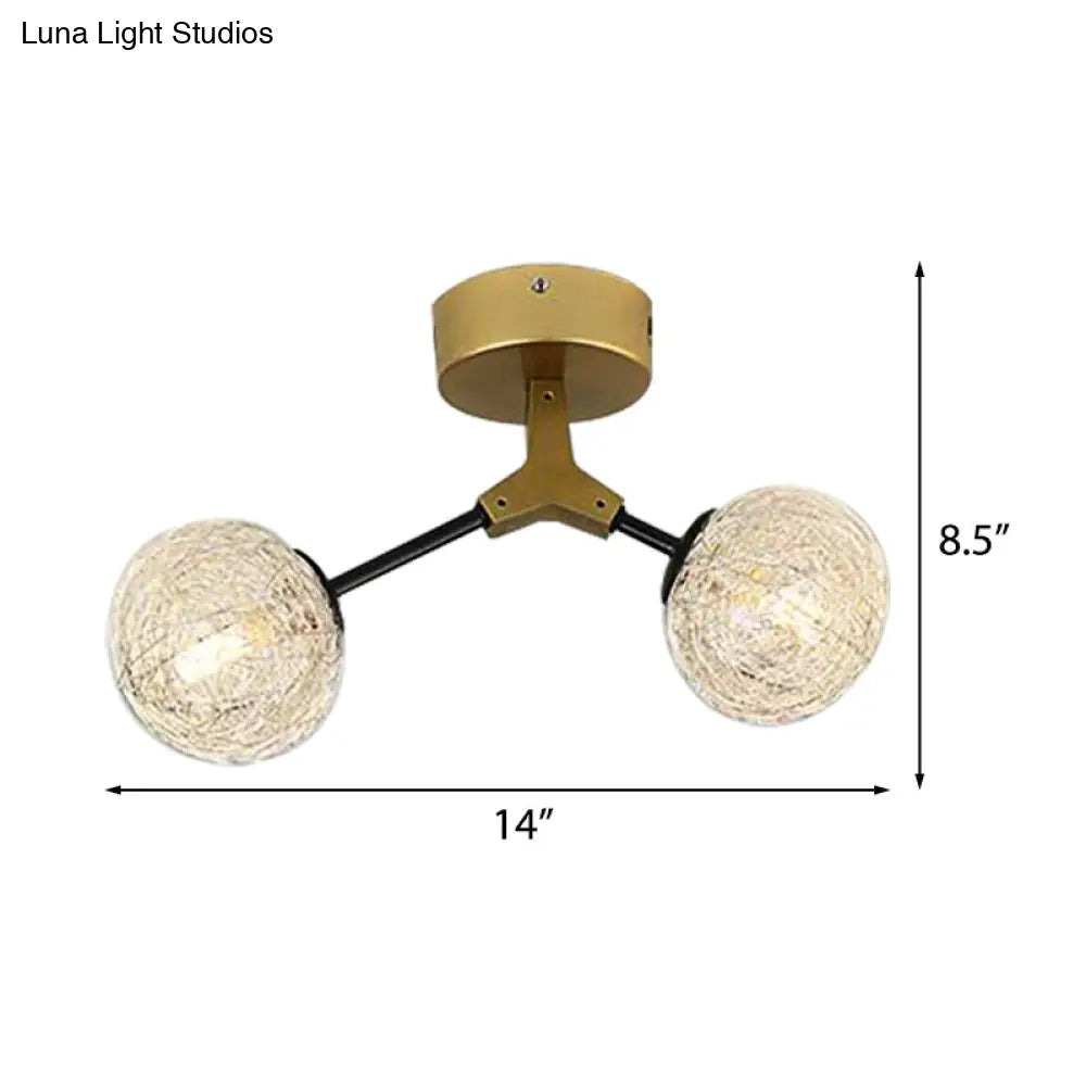 Gold Finish Handwoven Ball Semi Flush Light Fixture - Modern Ceiling Mount