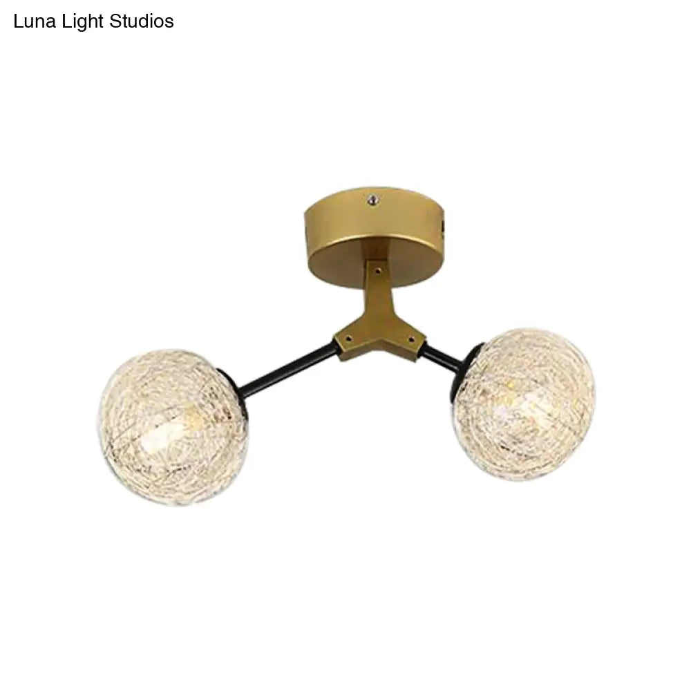 Gold Finish Handwoven Ball Semi Flush Light Fixture - Modern Ceiling Mount