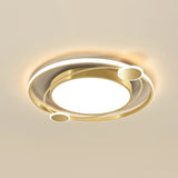 Gold Finish Led Ceiling Mount Lamp - Metal Circular Flush Light For Bedroom / 18’