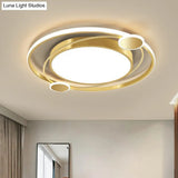Gold Finish Led Ceiling Mount Lamp - Metal Circular Flush Light For Bedroom