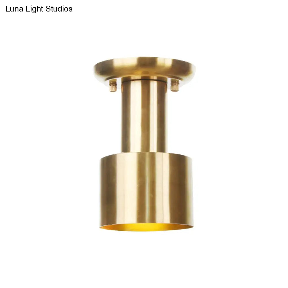 Gold Finish Metal Tubular Industrial Ceiling Flush Mount With 1 Head Ideal For Foyer Lighting