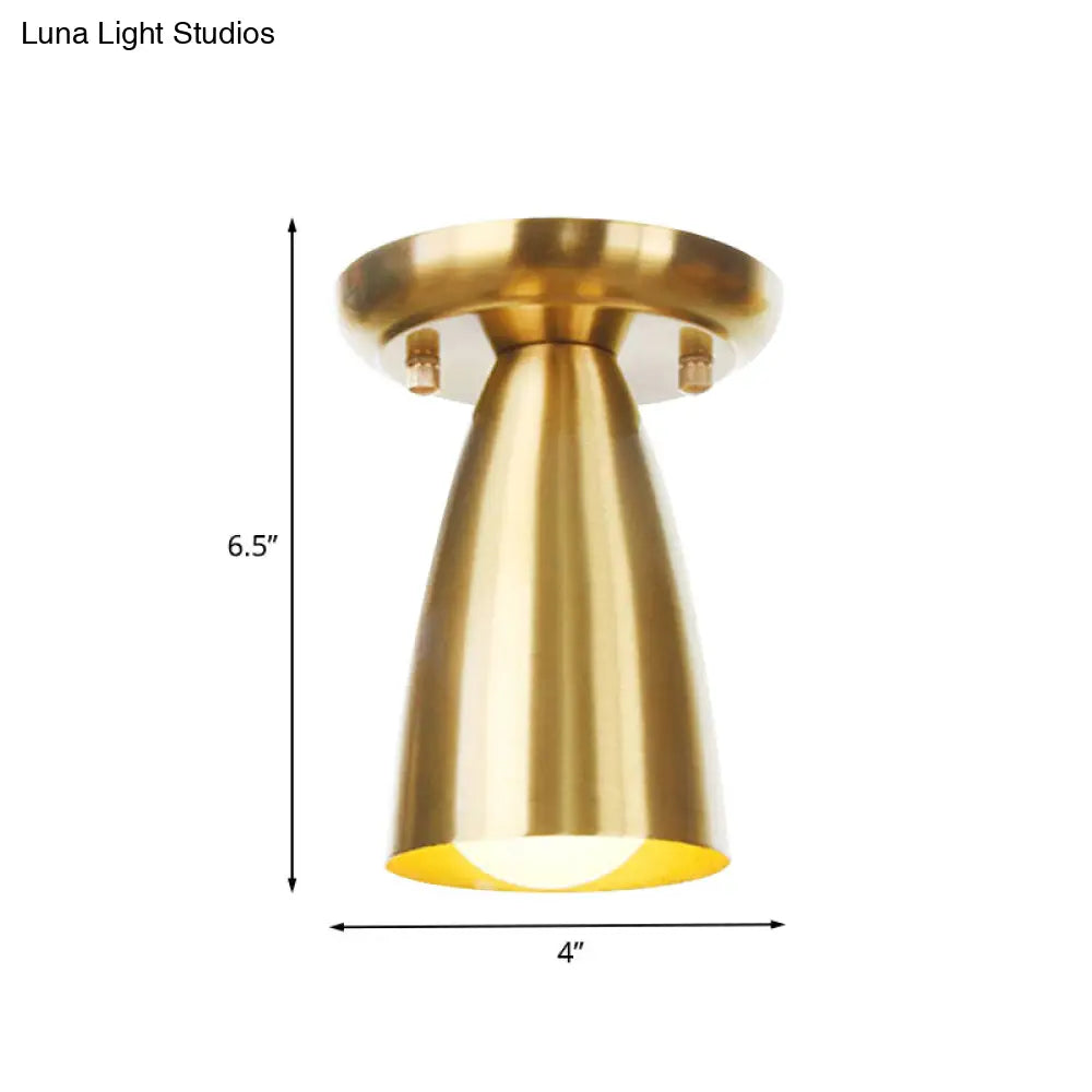 Gold Finish Metal Tubular Industrial Ceiling Flush Mount With 1 Head Ideal For Foyer Lighting
