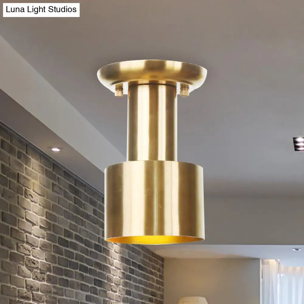 Gold Finish Metal Tubular Industrial Ceiling Flush Mount With 1 Head Ideal For Foyer Lighting