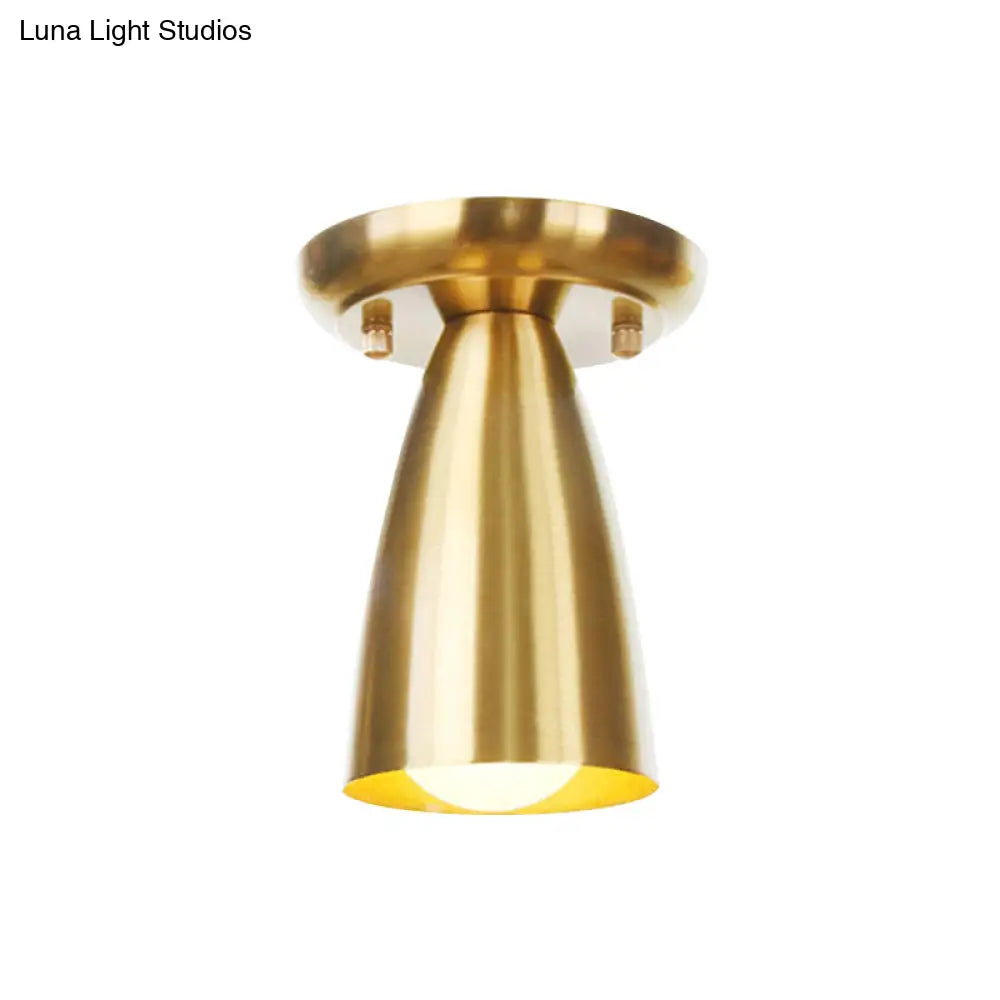 Gold Finish Metal Tubular Industrial Ceiling Flush Mount With 1 Head Ideal For Foyer Lighting
