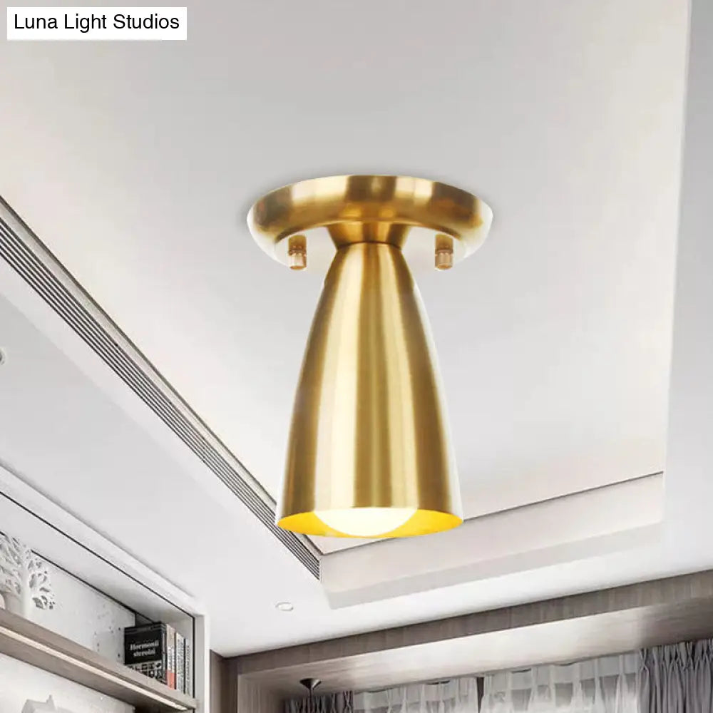 Gold Finish Metal Tubular Industrial Ceiling Flush Mount With 1 Head Ideal For Foyer Lighting