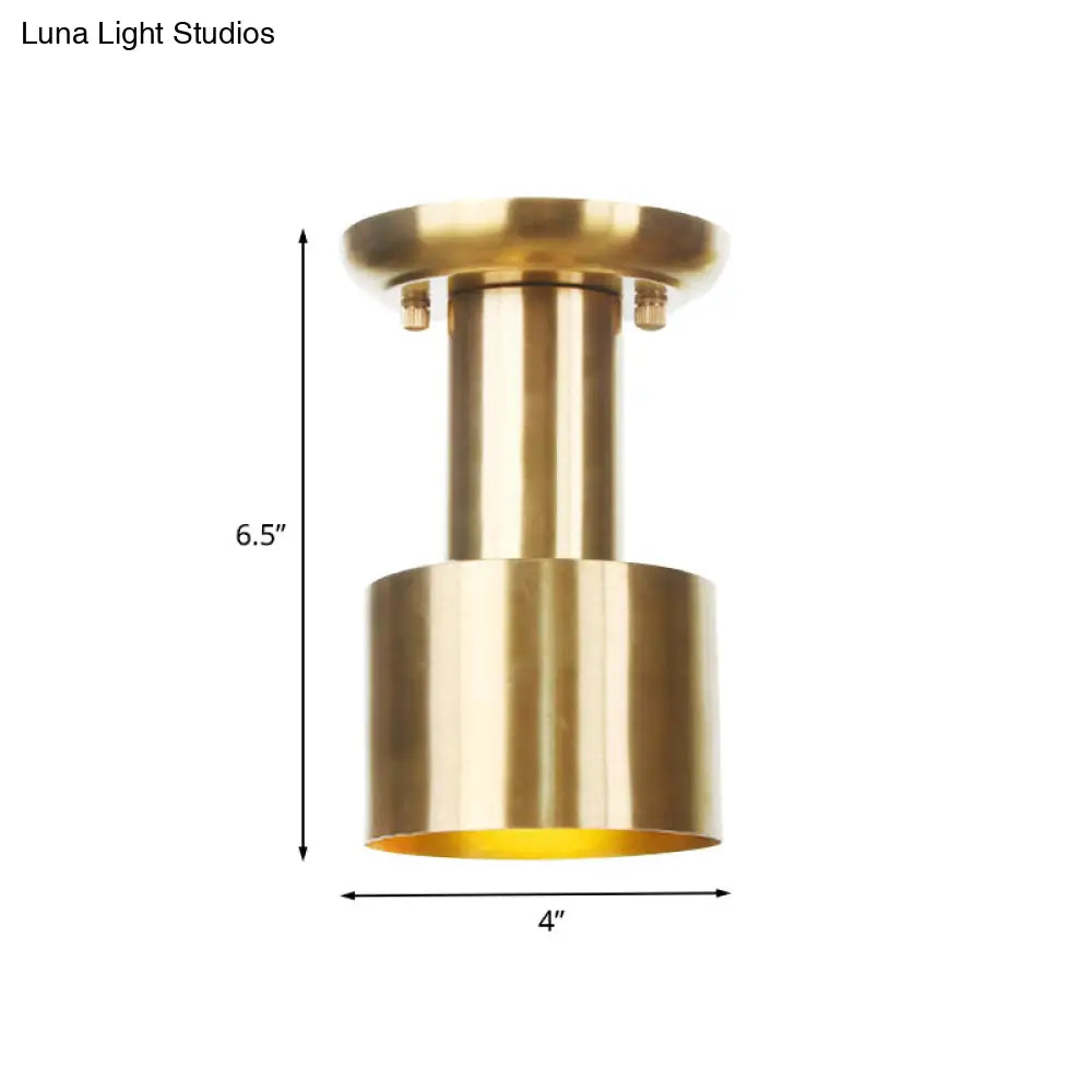 Gold Finish Metal Tubular Industrial Ceiling Flush Mount With 1 Head Ideal For Foyer Lighting