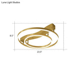Gold Finish Ring Ceiling Mounted Led Semi Flush Light With Artistic Metal Detailing