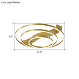 Gold Finish Ring Ceiling Mounted Led Semi Flush Light With Artistic Metal Detailing