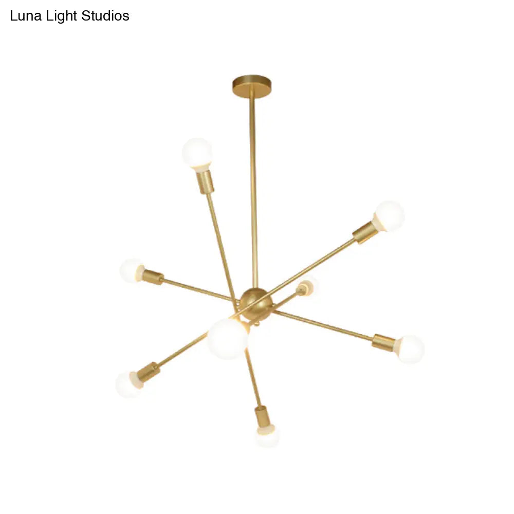 Gold Finish Sputnik Chandelier - Industrial Style 6/8 Light Suspension For Dining Room