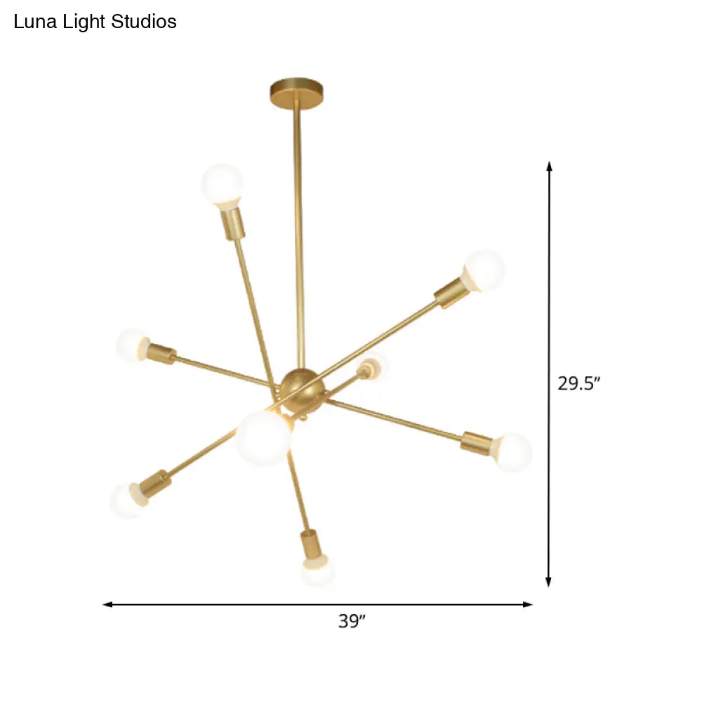 Gold Finish Sputnik Chandelier - Industrial Style 6/8 Light Suspension For Dining Room