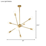 Gold Finish Sputnik Chandelier - Industrial Style 6/8 Light Suspension For Dining Room