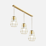 Gold Finish Vintage Pendant Light With Bulb Cage For Kitchen Ceiling Lighting - Metal 3 Bulbs