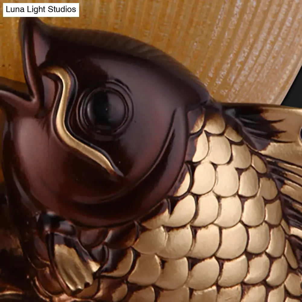 Gold Fish Lodge Style Wall Sconce With Ribbed Glass Shade - Bedroom Lighting