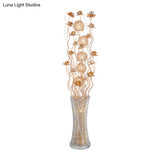 Gold Floral Led Floor Lamp - Aluminum Cylinder Art Decor With White/Warm Light