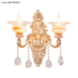 Gold Floral Ruffle Wall Mount Light With Crystal Accent - Traditional Glass Corridor Fixture