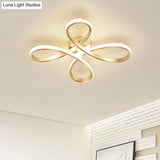 Gold Floral Semi-Flush Led Ceiling Light For Modern Bedrooms