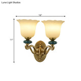 Gold Flower Frosted Glass Wall Lamp - Traditional Indoor 1/2-Light