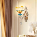 Gold Flower Wall Mount Light With Crystal Draping And Ruffle Glass Fixture 1 /