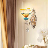 Gold Flower Wall Mount Light With Crystal Draping And Ruffle Glass Fixture 1 /