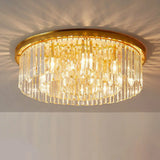 Gold Flush Mount Ceiling Lamp With Crystal Drum Shade For Modern Bedrooms / C