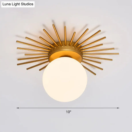 Gold Flushmount Bedroom Ceiling Light With Postmodern Single - Bulb & Cream Glass Shade