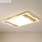 Gold Flushmount Light: Simple Living Room Ceiling Fixture With Acrylic Rectangle Shade / 43 Warm