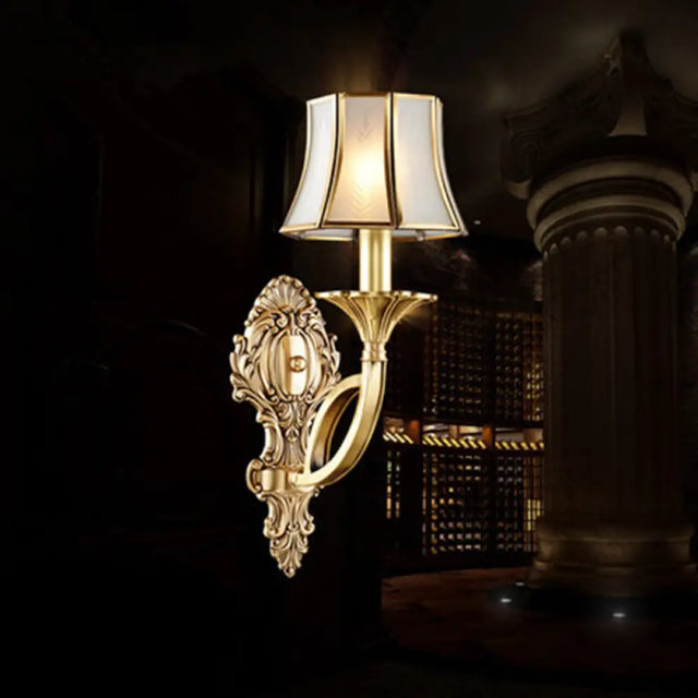 Gold Frost Glass Flare Wall Mounted Light - Classic Corridor Lighting 1 /