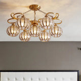 Gold Frosted Glass Ceiling Lamp: 7 Head Globe Semi Flush Light Traditional Design