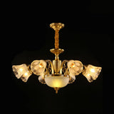 Gold Frosted Glass Flower Chandelier - Colonial Style Suspension Light 10 /