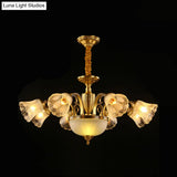 Gold Frosted Glass Flower Chandelier - Colonial Style Suspension Light