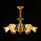 Gold Frosted Glass Flower Chandelier - Colonial Style Suspension Light 6 /