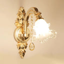 Gold Frosted Glass Flower Wall Mount Light With Crystal Draping - Traditional Corridor Fixture 1 / B