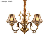 Gold Frosted Glass Pendant Chandelier With Scalloped Design And Colonial Styling - 3/5/6 Bulbs