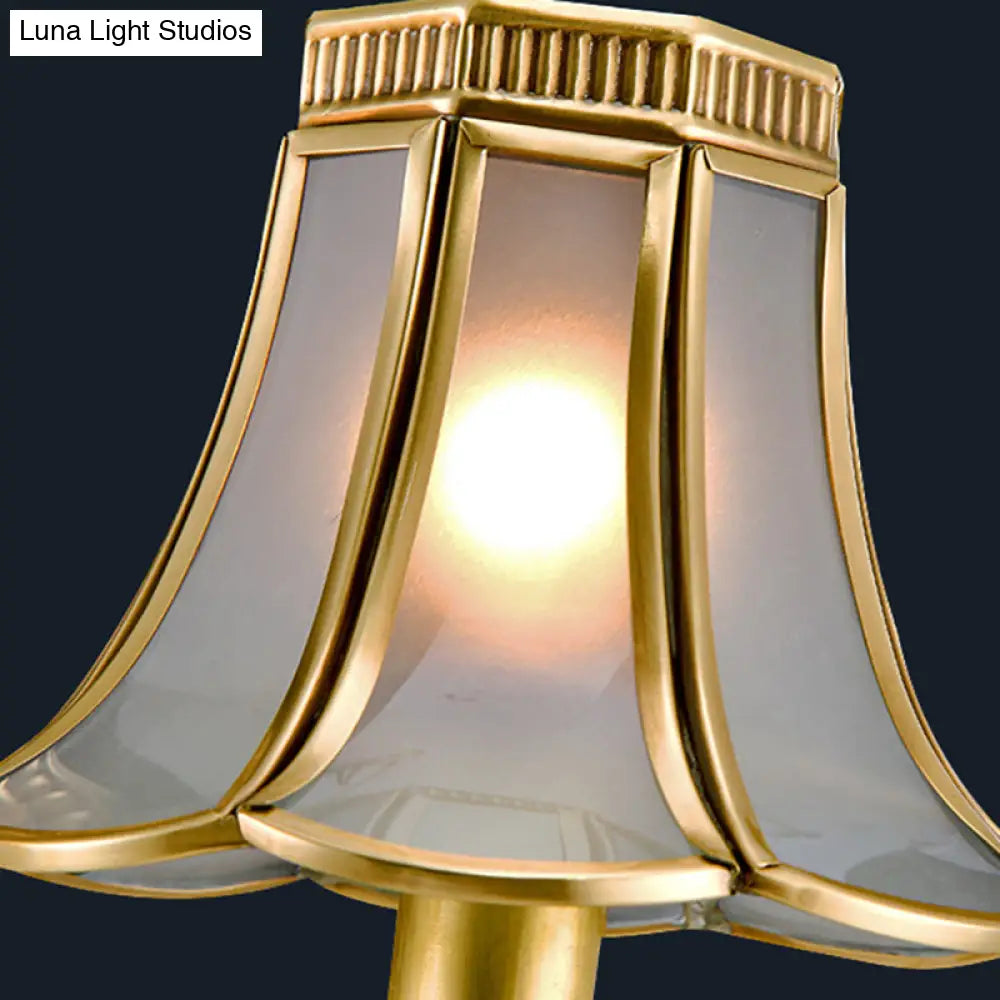 Gold Frosted Glass Pendant Chandelier With Scalloped Design And Colonial Styling - 3/5/6 Bulbs