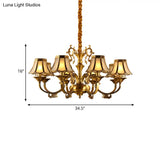 Gold Frosted Glass Pendant Chandelier With Scalloped Design And Colonial Styling - 3/5/6 Bulbs