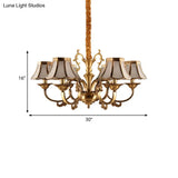 Gold Frosted Glass Pendant Chandelier With Scalloped Design And Colonial Styling - 3/5/6 Bulbs