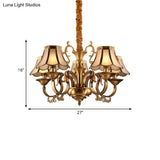 Gold Frosted Glass Pendant Chandelier With Scalloped Design And Colonial Styling - 3/5/6 Bulbs