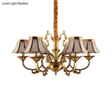 Gold Frosted Glass Pendant Chandelier With Scalloped Design And Colonial Styling - 3/5/6 Bulbs
