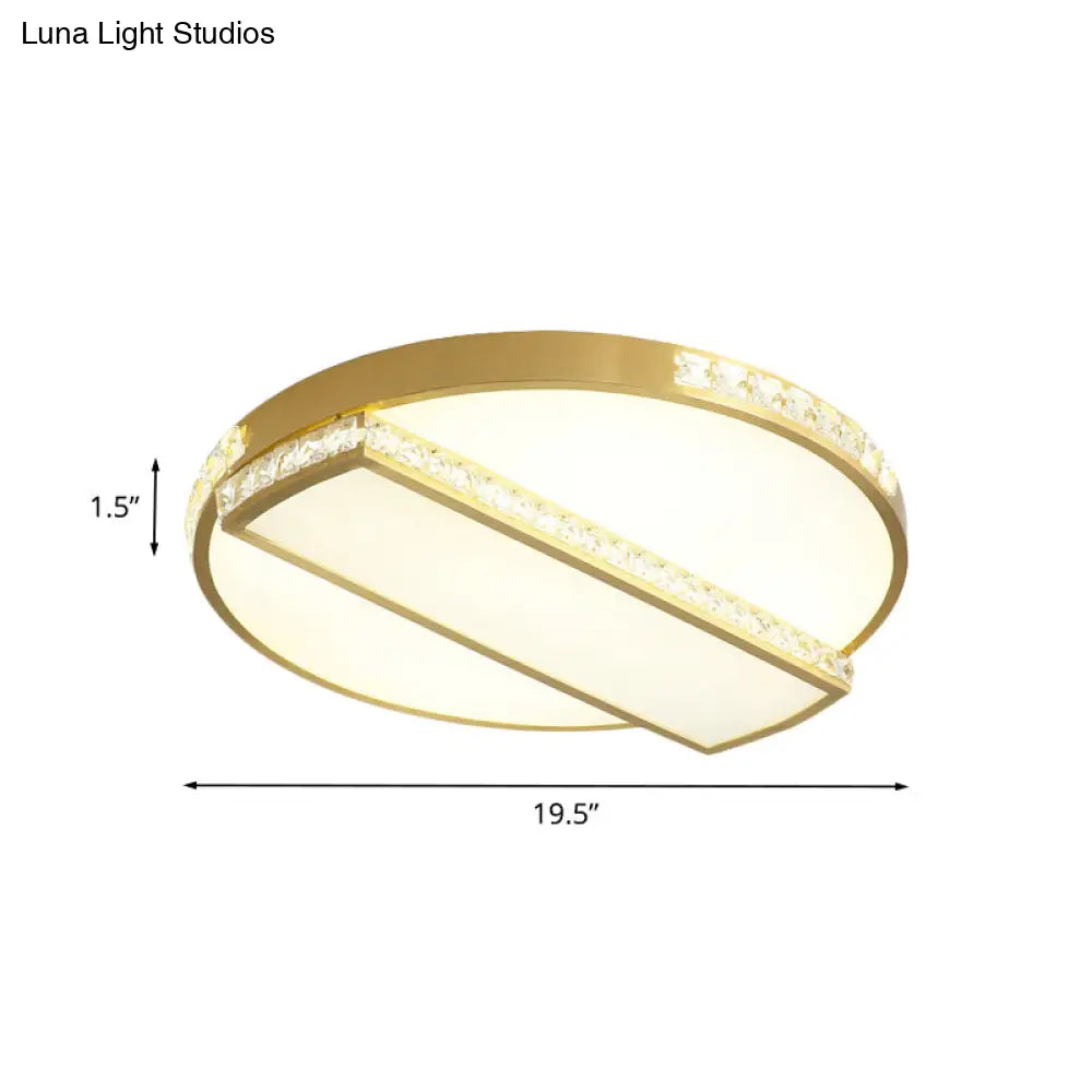 Gold Geometric Led Ceiling Light With Ultrathin Flushmount Design And Crystal Embellishments