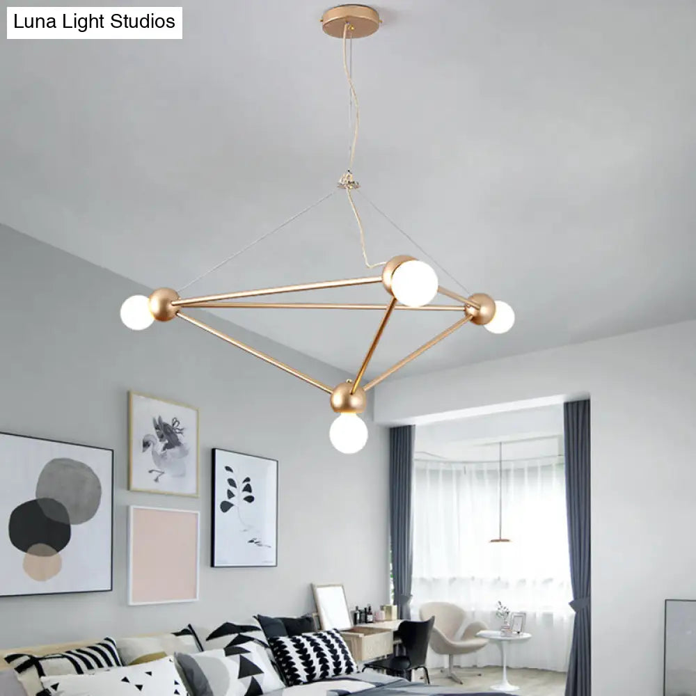 Gold Geometric Pendant Chandelier - Classic Metal Hanging Light For Bedroom