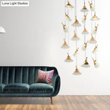 Gold Ginkgo Leaf Acrylic Pendant Light With 24 Suspended Heads For Stair Clusters