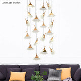 Gold Ginkgo Leaf Acrylic Pendant Light With 24 Suspended Heads For Stair Clusters