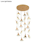 Gold Ginkgo Leaf Acrylic Pendant Light With 24 Suspended Heads For Stair Clusters