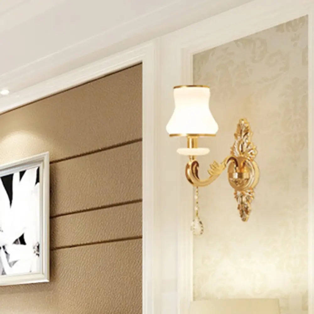 Gold Glass Flower Wall Lamp With Retro Style And Crystal Draping 1 / B