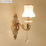 Gold Glass Flower Wall Lamp With Retro Style And Crystal Draping